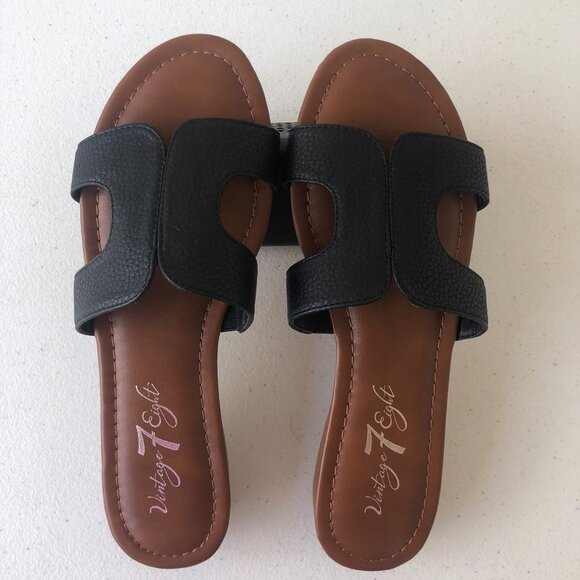 Vintage 7 Eight Shoes - Vintage 7 Eight Apply Slip-On Black Sandal Demi Wedge Size 7 1/2 M
